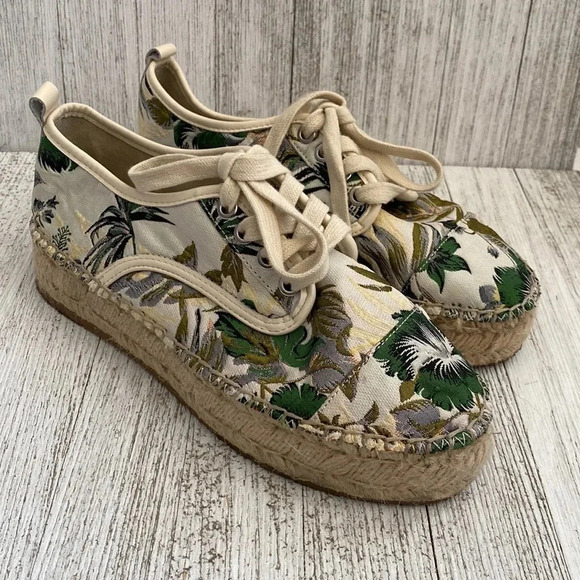 Anthropologie J/Slides Embroidered Tropical Print Platform Sneakers Size 7.5 - Picture 3 of 10